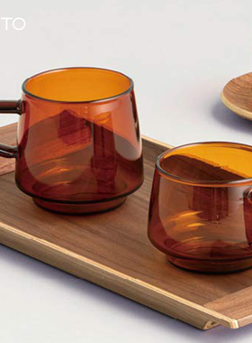 日本进口KINTO复古咖啡杯SEPIA马克杯耐热玻璃杯琥珀色带把手水杯