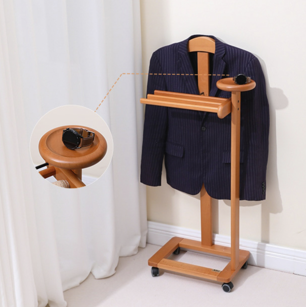 利快arit多功能置地木质挂衣架立式衣服架子玄关衣帽架带轮收纳架