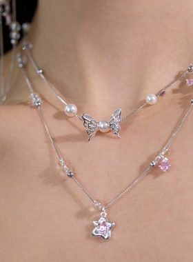 原创设计星星蝴蝶双层叠戴项链