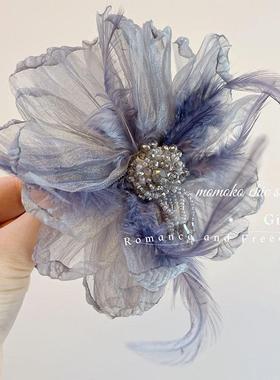 复古羽毛花朵胸针女气质百搭高级感别针配饰发夹边夹侧边清楚系