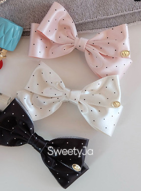 法式缎面粉色波点蝴蝶结鸭嘴夹发夹后脑勺头花头饰发饰2025新款