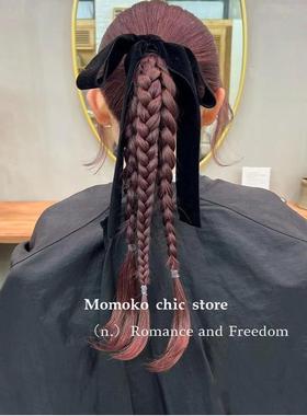 复古秋冬黑色天鹅绒蝴蝶结发圈皮套低马尾发饰扎头发饰品2025新款