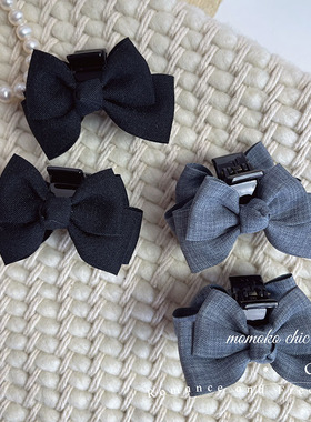 miu系灰西装面料高级感气质蝴蝶结小抓夹精灵耳发夹卡子2025新款