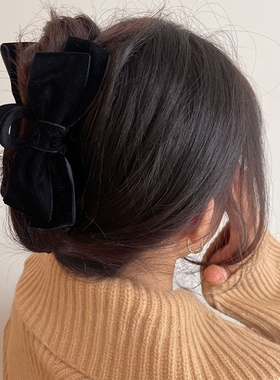 复古女郎~黑丝绒蝴蝶结头饰抓夹女法式发抓高级感鲨鱼夹秋冬款