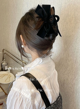 丝绒一体~黑色蝴蝶结抓夹大号 鲨鱼夹高级感 发夹女后脑勺秋冬