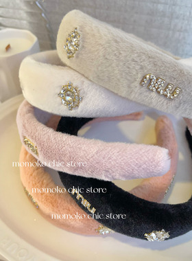 法式富家千金宝石毛绒发箍女款秋冬 发旅头箍 发卡网红2024新款