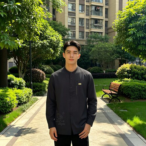 李宁男子圆领宽松休闲衬衫