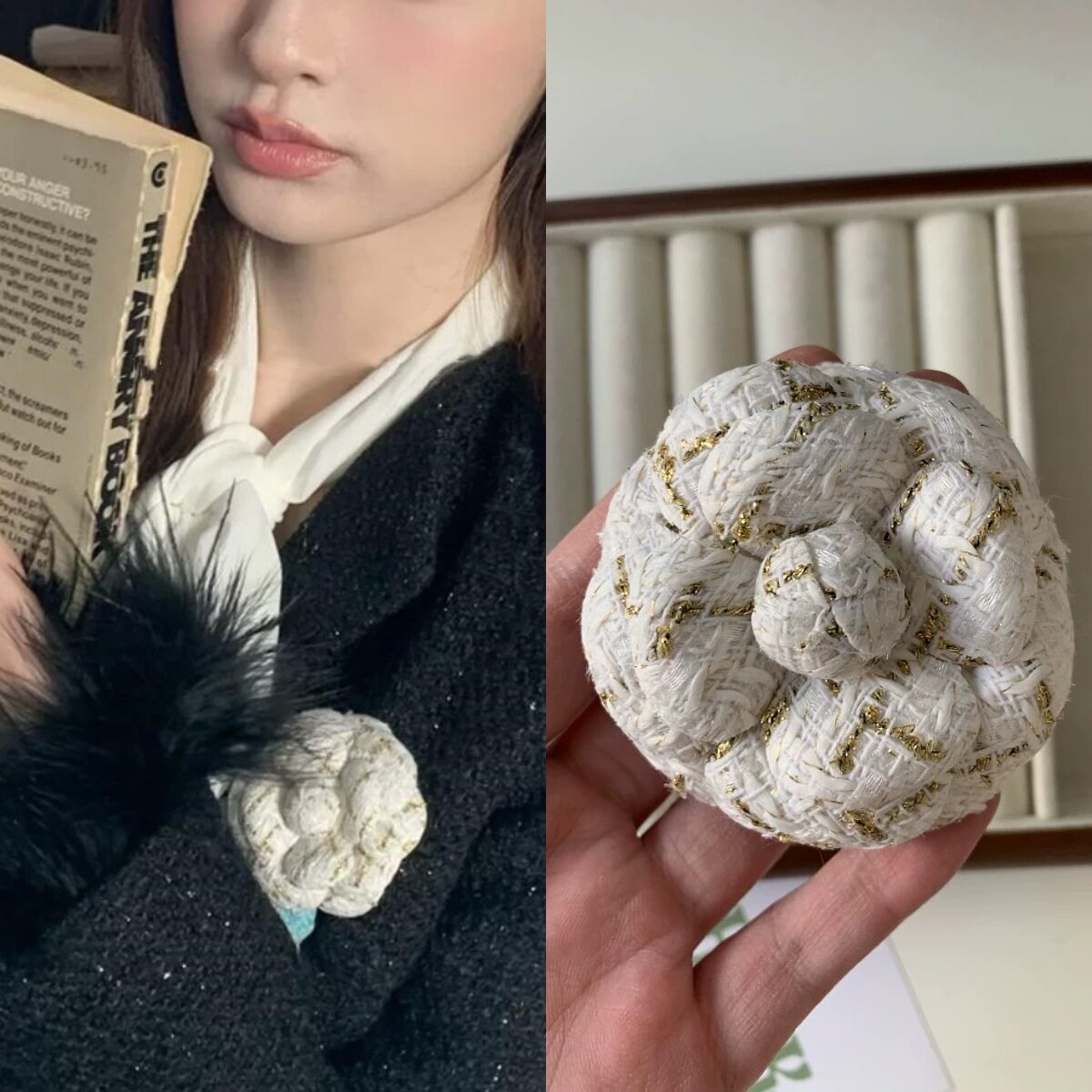 秋冬复古山茶花胸针女尼布定型毛呢花朵别针扣小香风胸花外套配饰