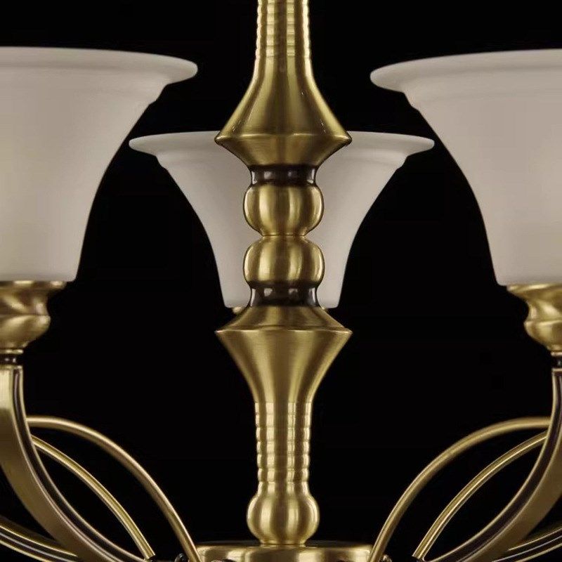 拍前询价美式拱h桥全铜吊灯家用5头小卧室餐厅灯简约客厅铜质议价