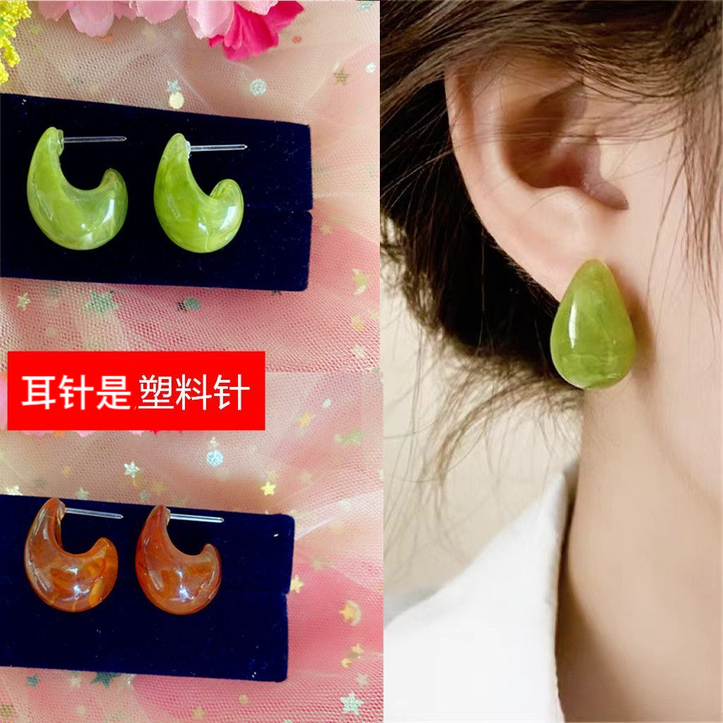 抗过敏塑料针复古醋酸水滴形耳环