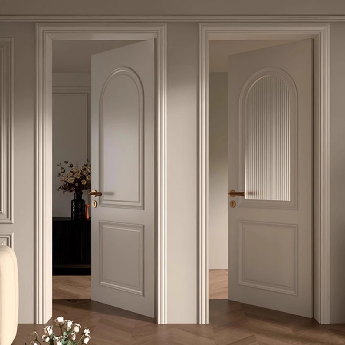 全屋定制法式复古中古风卧室房间实木门室内烤漆胡桃木玻璃平开门