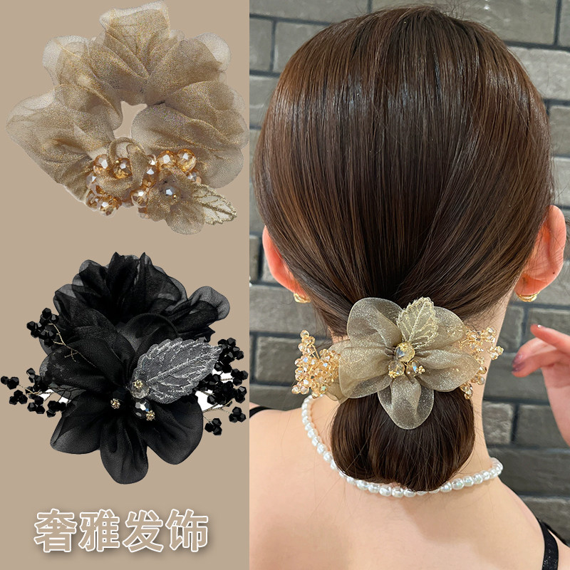 欧根纱大肠发圈高级感优雅头绳高弹力皮筋女扎头发饰发绳蕾丝头花