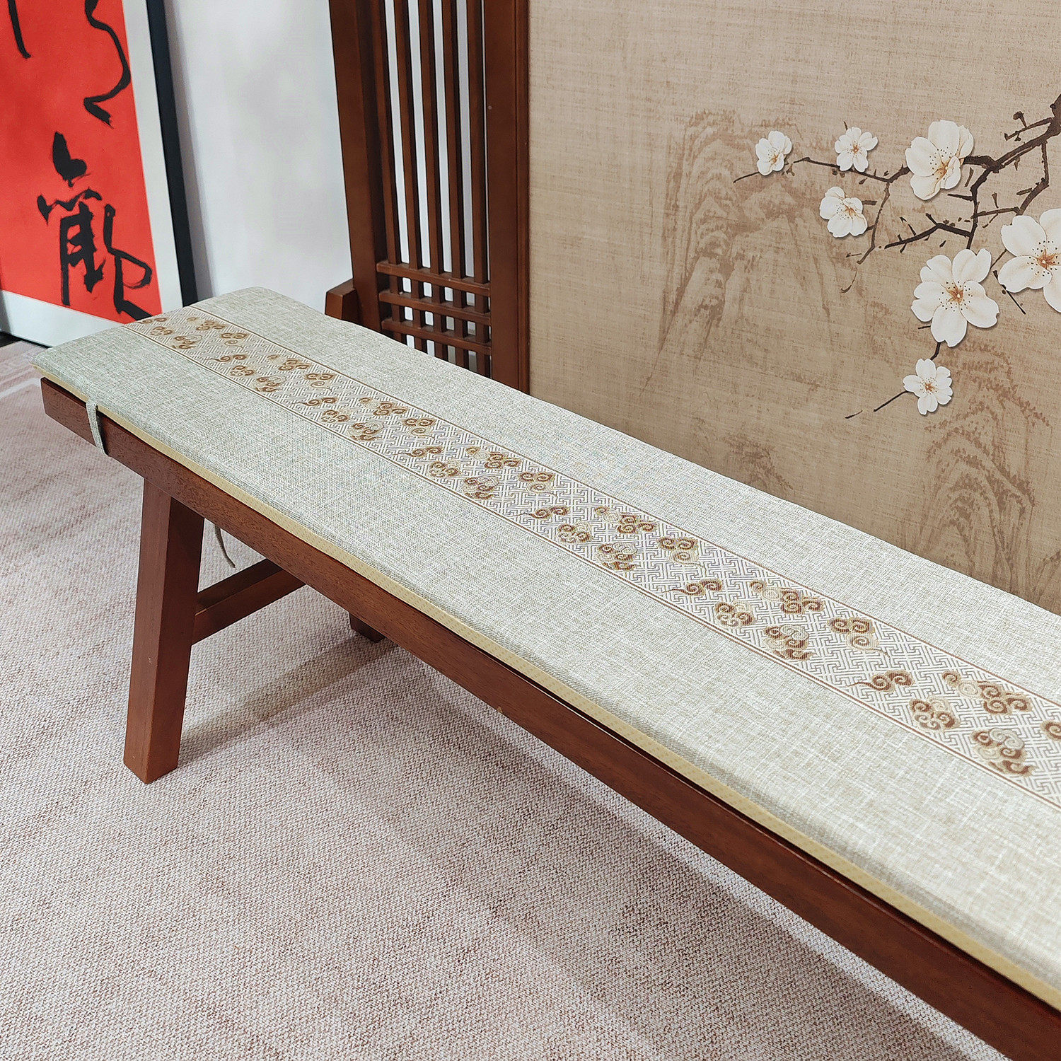 国风长凳坐垫茶室坐垫长椅垫换鞋凳垫新中式餐椅坐垫圈椅垫可定制