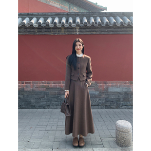 MULVAN 氣質(zhì)羊毛小個子呢子大衣 毛呢外套女秋冬修身 圓領(lǐng)正肩短款