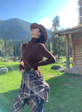 MULVAN 高领1OO羊毛针织衫女修身显瘦长袖套头内搭打底衫上衣