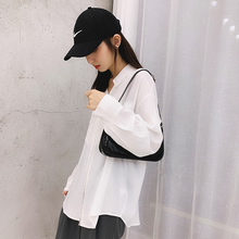 上衣chic中长款 宽松休闲长袖 防晒衫 女薄款 MULVAN白色衬衫 2019秋装