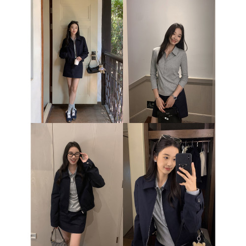 翻领正肩夹克A字半身裙两件套
