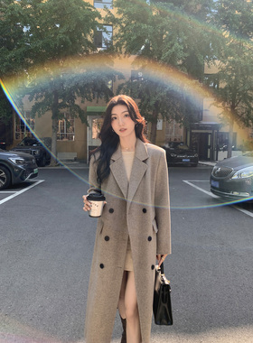 MULVAN 【现货7折】1OO羊毛双面呢大衣女冬季高级感长款毛呢外套