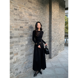 女高腰裙裤 MULVAN 复古深灰色毛呢阔腿裤 周末看展 现货7.5折