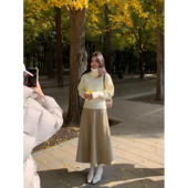 夜曲垂坠 MULVAN 现货7.5折 卡其色高腰a字半身裙女气质伞裙