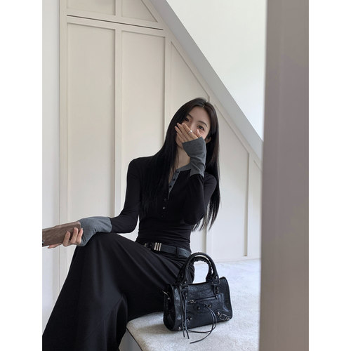 复古撞色修身长袖T恤袖口撞色