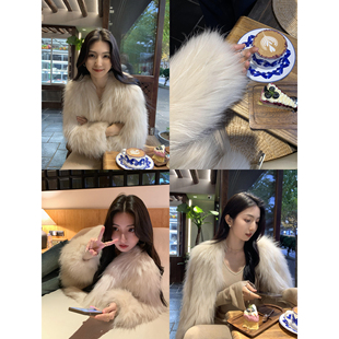 毛毛外套 杏色年轻款 MULVAN 双面编织貉子毛皮草女冬季