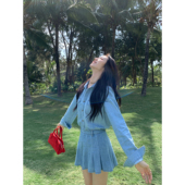 MULVAN 宽松牛仔外套百褶半身裙套装 现货7折 海盐女高辣妹