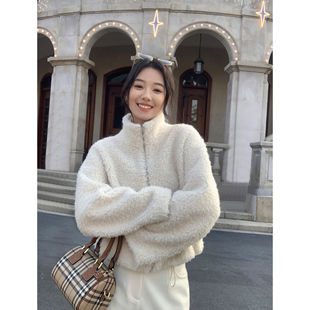 仿皮草女气质宽松保暖毛毛外套 羊羔毛立领短款 MULVAN 隐奢暖绒