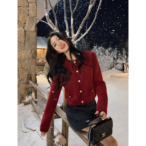 正肩显瘦撞色毛衣短外套