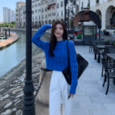 麻花毛衣女外穿秋冬高级感宽松复古套头慵懒风上衣 MULVAN蓝色短款