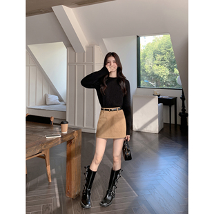 MULVAN 灯芯绒a字半身裙女秋冬复古百搭包臀超短裙修身显瘦裙子