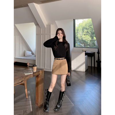 MULVAN 灯芯绒a字半身裙女秋冬复古百搭包臀超短裙修身显瘦裙子