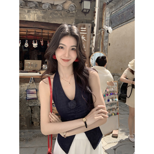 挂脖上衣 MULVAN 绝美花朵吊带背心女新款 夏季 外穿美背针织无袖
