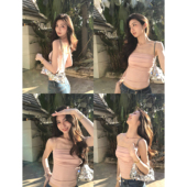 短款 带胸垫方领吊带背心女设计感褶皱修身 上衣 自留单品 MULVAN