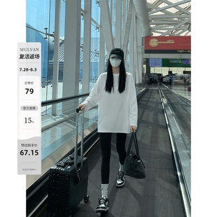 内搭叠穿上衣 MULVAN 白色纯棉长袖 t恤女秋宽松韩版 百搭打底衫