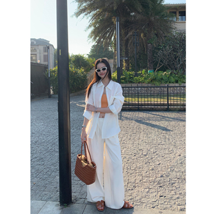 女高级感抽绳阔腿裤 白色垂感宽松休闲裤 子 现货7.5折 MULVAN