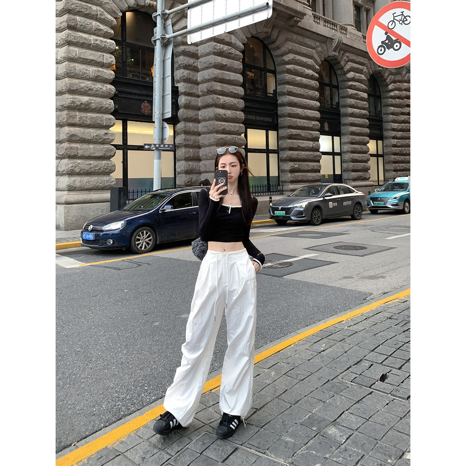 MULVAN黑色美式阔腿工装裤女春季休闲直筒运动裤抽绳拖地长裤,女装/女士精品,休闲裤,淘宝优惠券,粉丝福利购,淘宝优惠卷