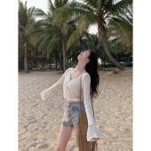 镂空针织开衫 女薄款 宽松外搭罩衫 MULVAN 小外套短款 系带防晒上衣