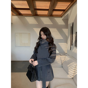 MULVAN 雾弥冬音 高级灰色立领毛呢外套女气质保暖短款廓形大衣