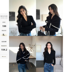 气质打底衫 设计感V领针织上衣女可拆披肩修身 雅奢row风 MULVAN