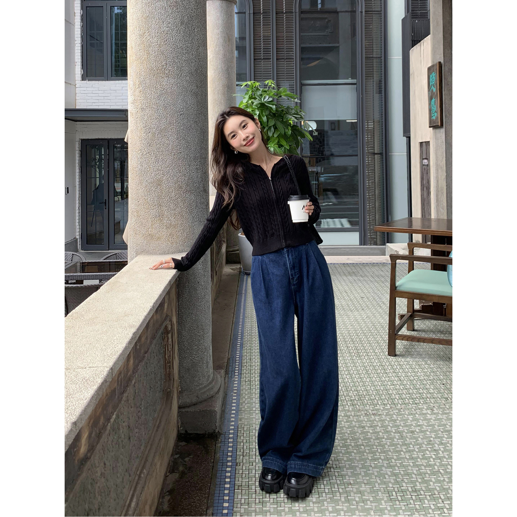 MULVAN 麻花毛衣开衫外套女秋显瘦百搭短款连帽拉链长袖针织上衣