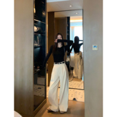 现货7折 子休闲长裤 宽松阔腿裤 垂感直筒拖地裤 女新款 MULVAN