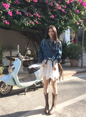 MULVAN 灵动氛围 不规则白色a字蓬蓬裙半身裙女气质显瘦百褶短裙