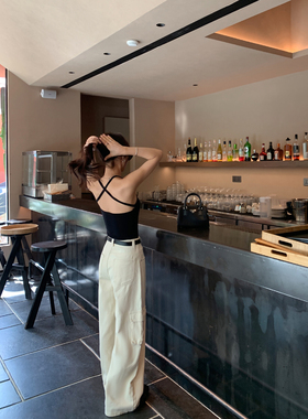 MULVAN【现货7折】多口袋白色工装牛仔裤女直筒宽松阔腿休闲长裤