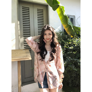 衬衫 复古防晒格纹长袖 女宽松轻薄格子休闲衬衣 雅致格调 MULVAN