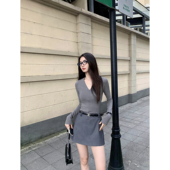 高腰包臀A字裙子百搭防走光短裙裤 MULVAN 灰色半身裙女新款