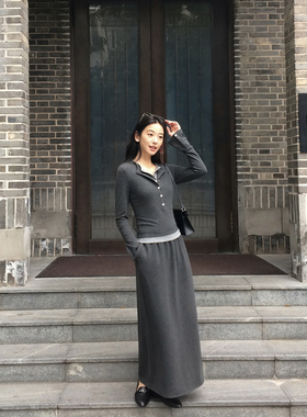 MULVAN 【现货7折】日常随穿 深灰色简约直筒半身裙女休闲裙子