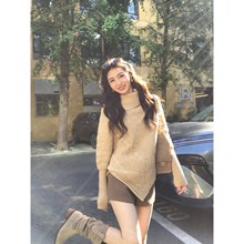 MULVAN 松弛静奢 设计感不规则高领蝙蝠袖毛衣女宽松气质针织衫