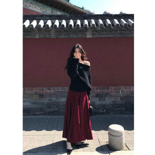 MULVAN 【现货7折】纽约美术馆 高级感复古a字针织半身裙女百褶裙