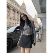 显瘦百搭毛呢a字防走光裤 MULVAN 韩系高腰半身裙女秋冬新款 短裙子